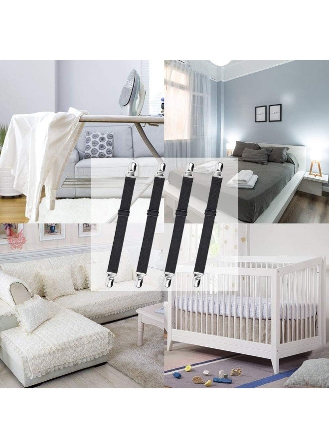 CLENEA Elastic Bed Sheet Clips Keep Bedsheets in Place, Corner Bands Suspenders for Flat Or Fitted Sheets - Mattress Sheets Grippers Holders Straps Fits from Twin- Garters Fasteners Clamps 4 Pcs - Image 2